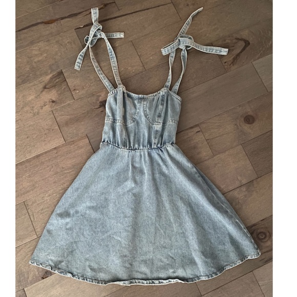 GB by Gianni Bini Nwt Cotton Blend Denim Bustier Tie Shoulder Mini Dress XL - Picture 1 of 4